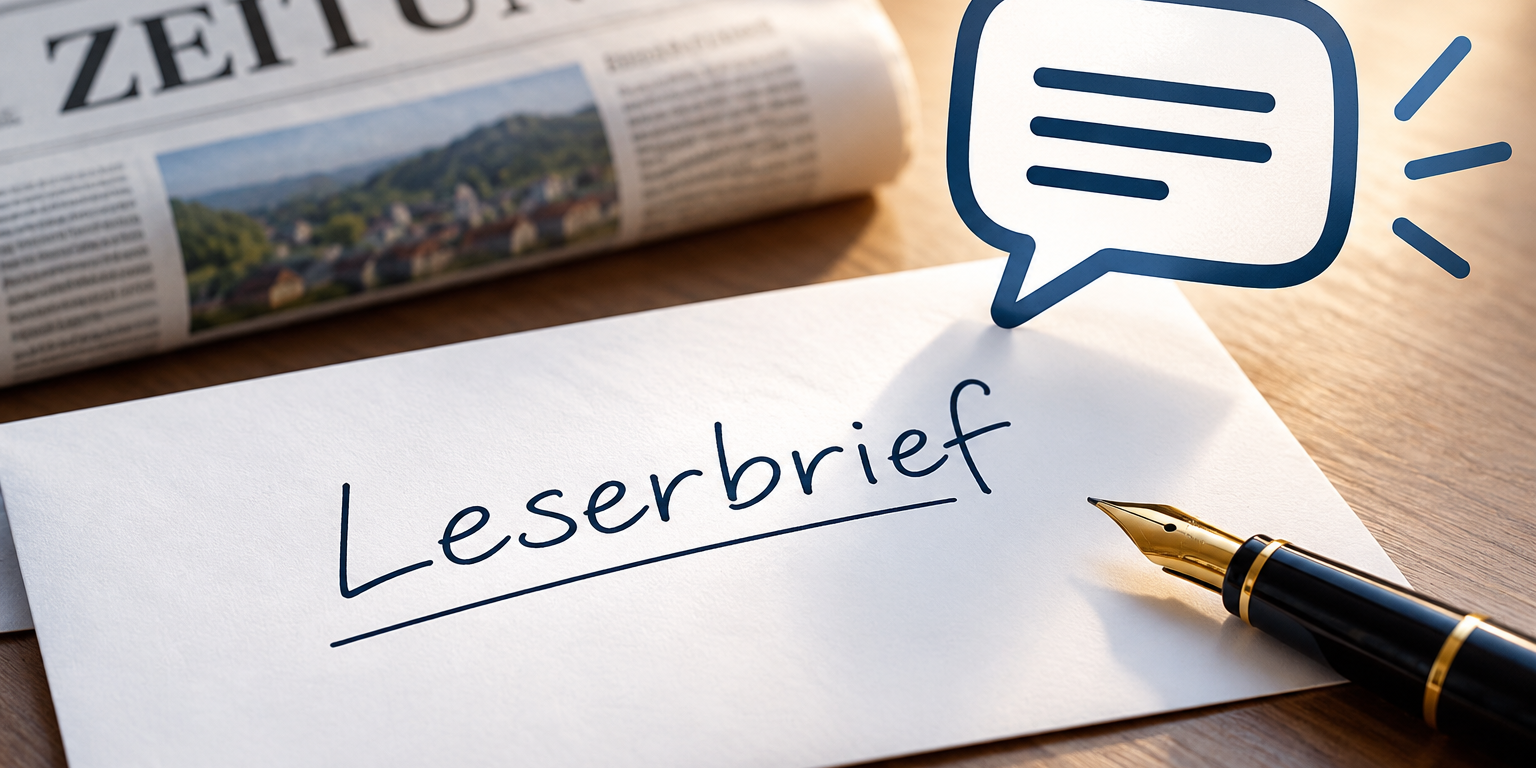 Leserbrief mit Federhalter und Zeitung