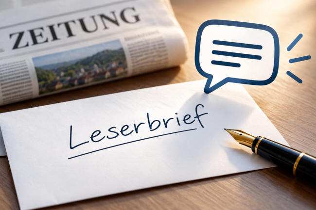 Leserbrief mit Federhalter und Zeitung